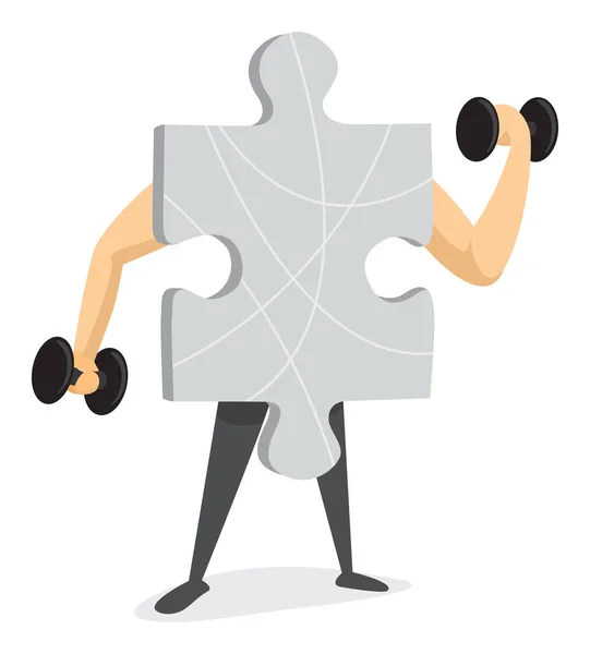 Cartoon Illustration Puzzle Piece Lifting Training — Stock Vector