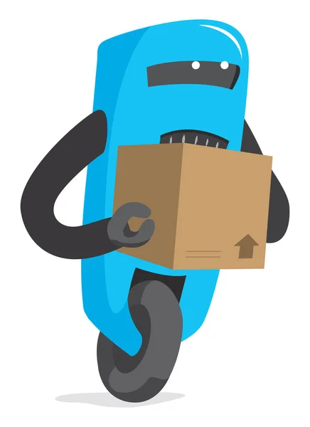 Desenhos Animados Ilustração Robô Trabalhando Carregando Uma Caixa —  Vetores de Stock
