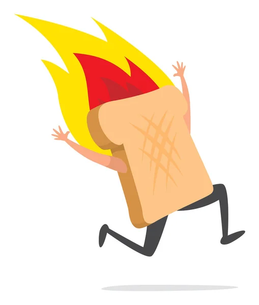 Cartoon Illustration Burning Toast Running Desperately — Stock Vector