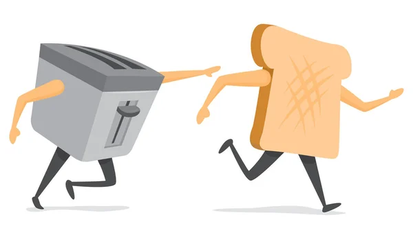 Ilustracja Kreskówka Toster Próbuje Złapać Kolejny Kawałek Chleba — Wektor stockowy