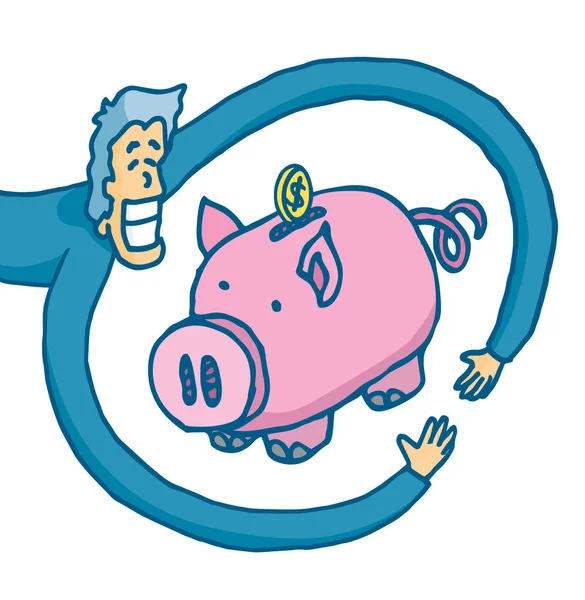 Мультфильм Человеке Действительно Счастливом Своими Сбережениями Лицензионные Стоковые Векторы