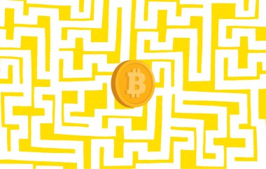 Labirent içinde kapana bitcoin para karikatür çizimi 