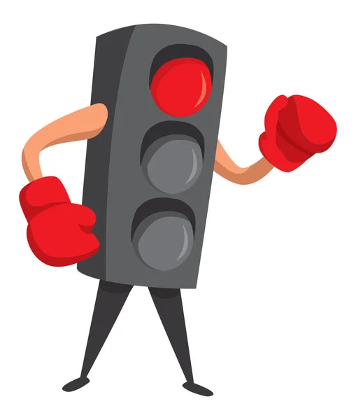 Kreslený Obrázek Červeného Světla Nosí Boxerské Rukavice — Stockový vektor