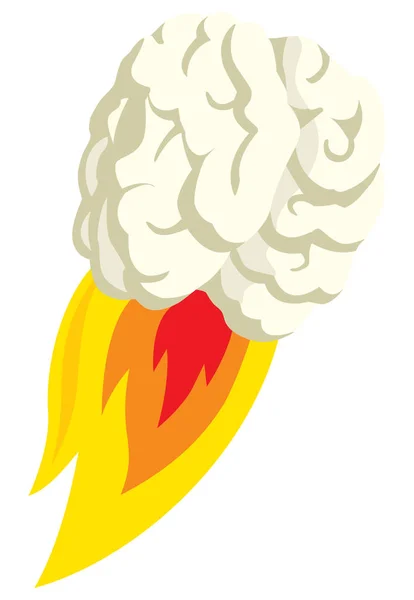Illustration Bande Dessinée Décollage Cérébral Volant Poussée Flamme — Image vectorielle
