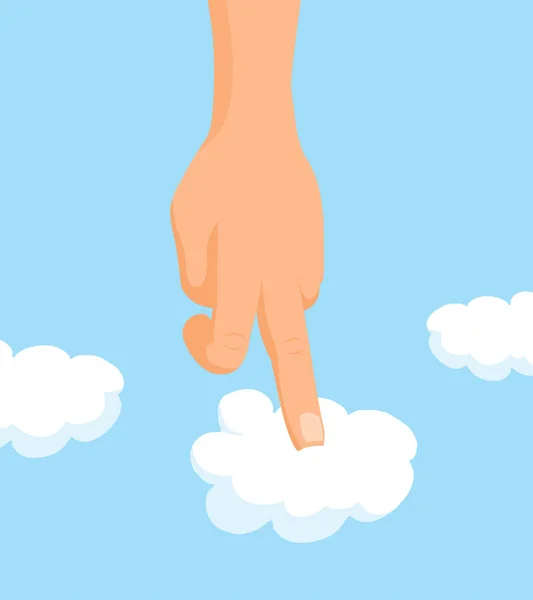Desenhos Animados Ilustração Mão Engraçada Pulando Nuvens — Vetor de Stock