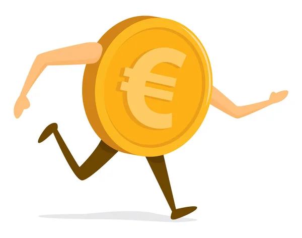 Cartoon Illustration Gyllene Euromynt Flykt — Stock vektor