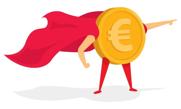 Dibujos Animados Ilustración Euro Moneda Super Héroe Salvar Día — Archivo Imágenes Vectoriales