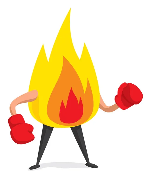 Illustration Bande Dessinée Flamme Feu Portant Des Gants Boxe — Image vectorielle