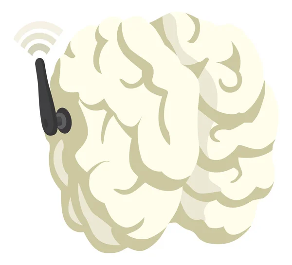 Illustration Dessin Animé Cerveau Drôle Avec Antenne Wifi — Image vectorielle