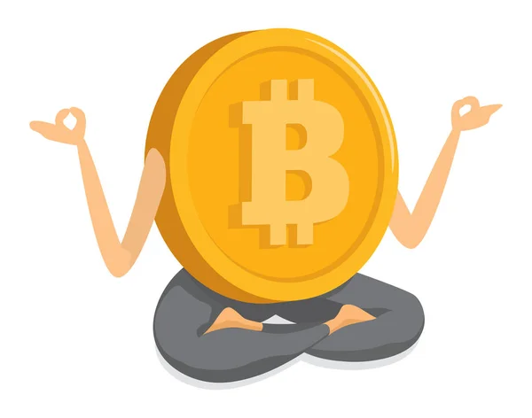 Ilustracja Kreskówka Pieniędzy Bitcoin Medytacji Pozycji Lotosu — Wektor stockowy
