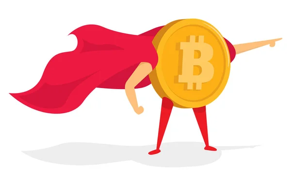 Ilustrasi Kartun Pahlawan Super Bitcoin Menyelamatkan Hari - Stok Vektor
