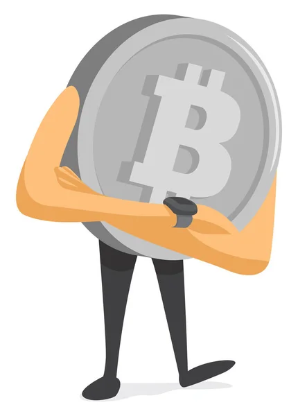 Cartoon Afbeelding Van Bitcoin Wachten Met Gekruiste Armen — Stockvector