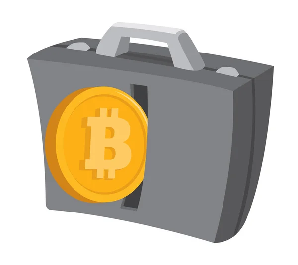 Мультфільм Ілюстрація Bitcoin Грошей Введення Бізнес Валіза — стоковий вектор