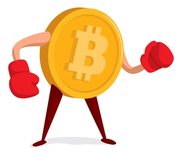 Мультфільм Ілюстрація Bitcoin Носіння Боксерські Рукавички Готові Боротися — стоковий вектор