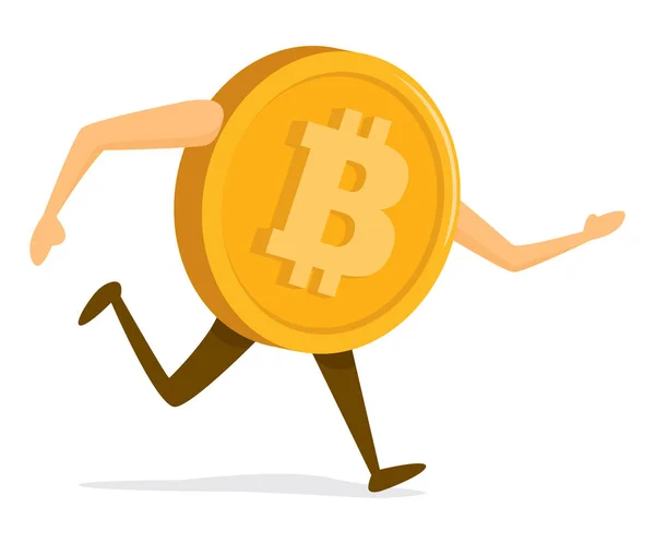 Dibujos Animados Ilustración Bitcoin Moneda Corriendo Rápido Vector de stock