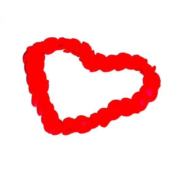 Rood Hart Van Rozenblaadjes Het Symbool Van Liefde Wordt Gelegd — Stockfoto
