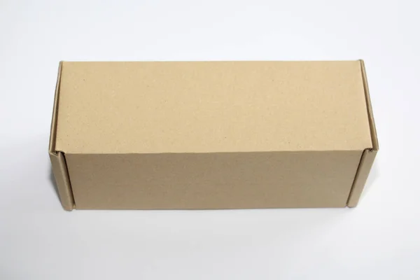 Horizontal Cardboard Box Brown Cardboard Box One Tone White Background — Stock Photo, Image