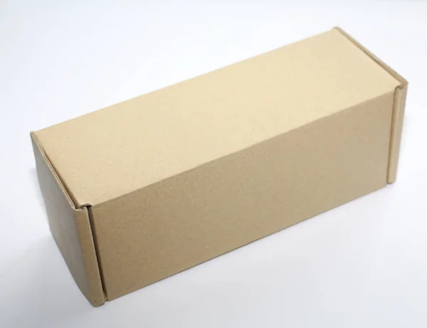 Horizontal Cardboard Box Brown Cardboard Box One Tone White Background — Stock Photo, Image