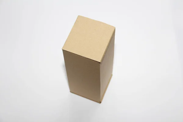 Vertical Carton Brown Cardboard Box One Tone Should White Background — Stock Photo, Image