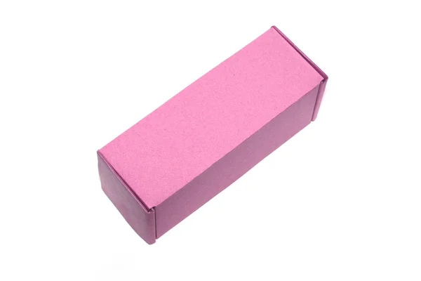 Horizontal Cardboard Box Pink Cardboard Box One Tone White Background — Stock Photo, Image