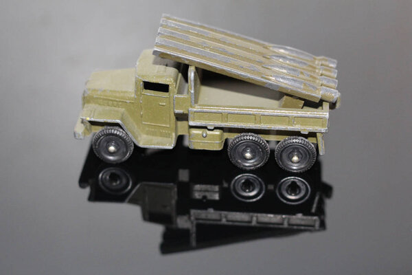 Soviet military equipment Katyusha. Old toy for children.