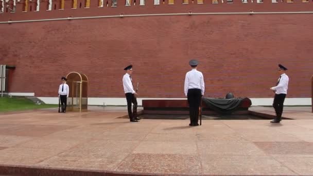 莫斯科 2020 莫斯科永恒之火的总统仪仗队 在克里姆林宫城墙附近无名战士墓前的永恒之火 莫斯科 克里姆林宫 — 图库视频影像
