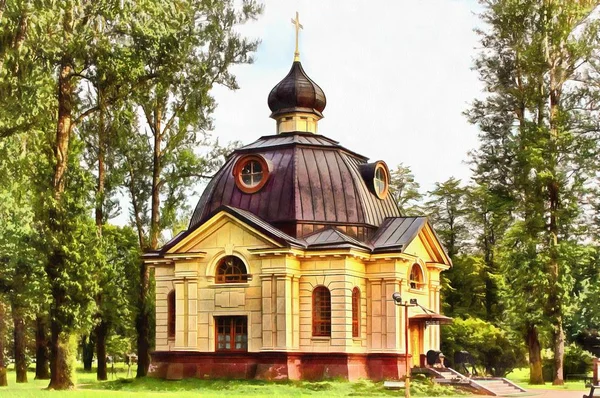 Kristna Chapel Memorial Parken Petersburg Ryssland Sommar Dag Gröna Träd — Stockfoto