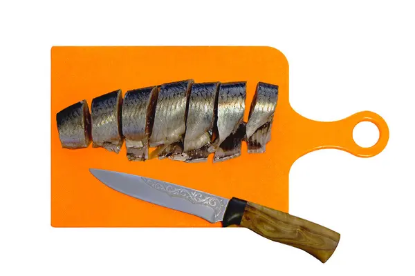 Pieces of herring on the cutting board — Stock Photo, Image
