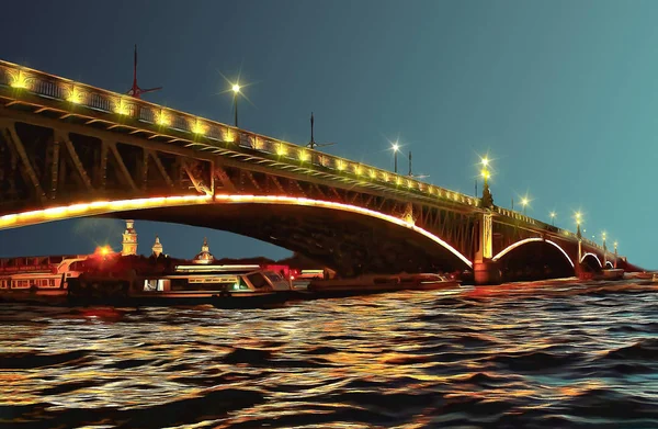 Троицкий мост через Неву в белую ночь — стоковое фото