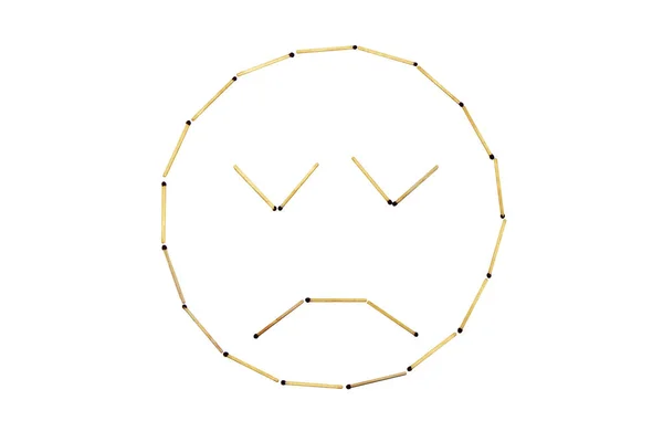 Smiley face Discontent is made out of matches — Stock Photo, Image