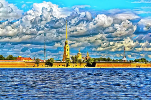 View from the Neva to the Cathedral of the Peter and Paul Fortress — Stock Photo, Image