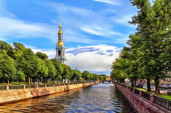 Kryukov 运河和 nikolsky sobor 钟楼 — 图库照片