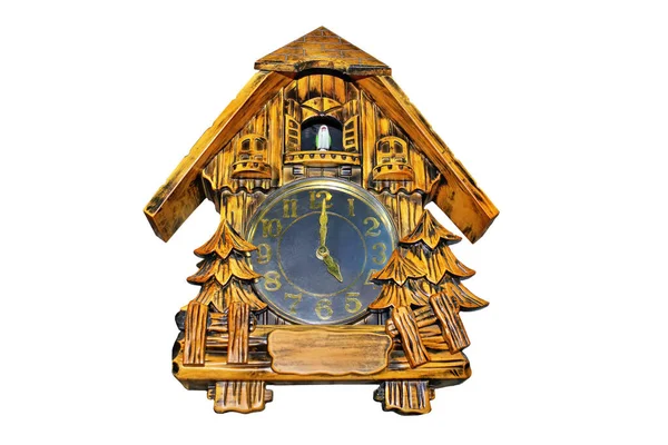 Belle horloge murale en forme de maison en bois — Photo