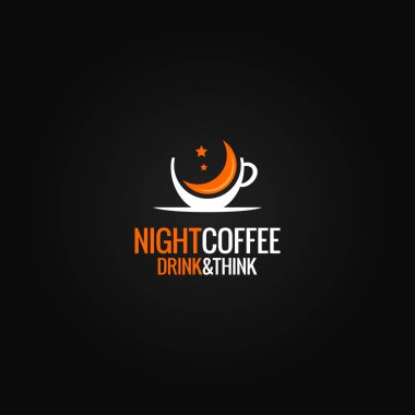 Kahve fincanı logo kavramı. Gece cafe tasarımı siyah arka plan üzerine