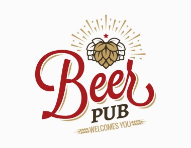 Beyaz arka plan üzerinde bira pub vintage logo