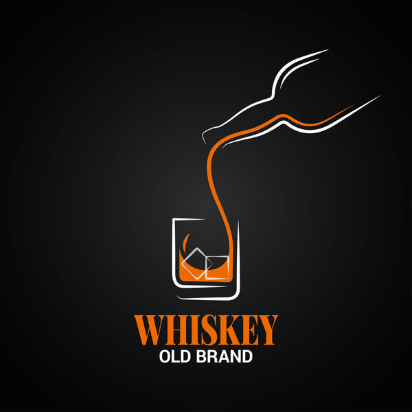 whiskey glass and bottle logo on black background