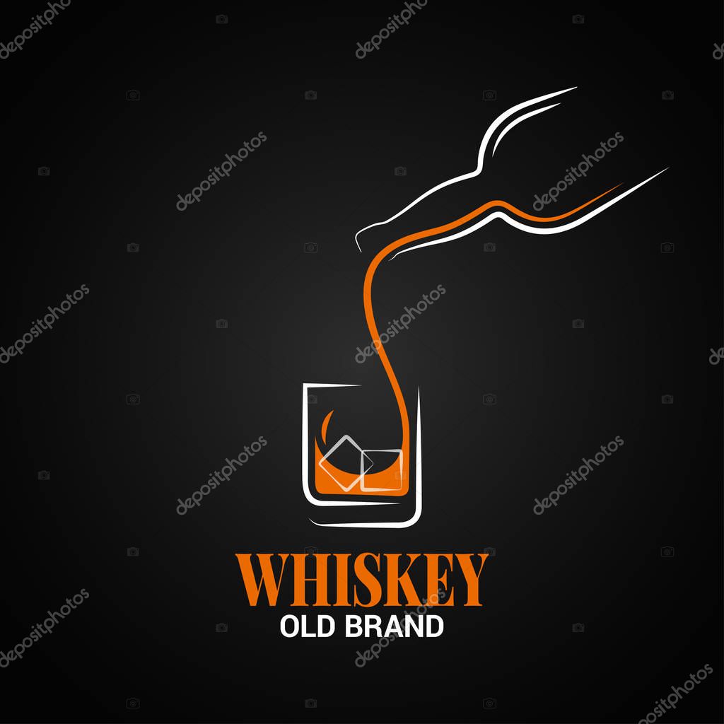 Whiskey glass and bottle logo on black background 10 eps