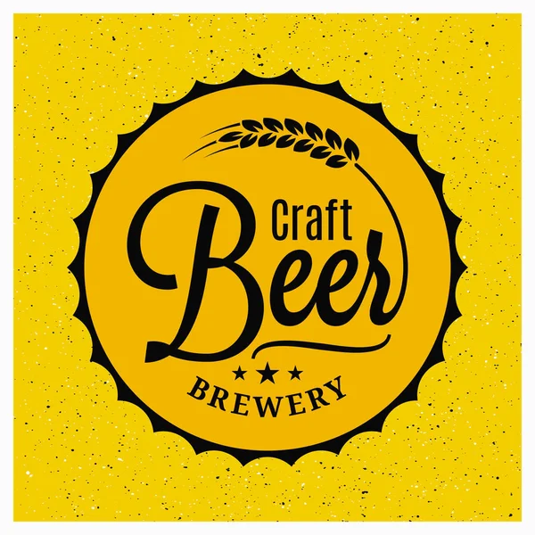 Beer cap brewery logo. Craft beer vintage lettering on yellow background — Stock Vector