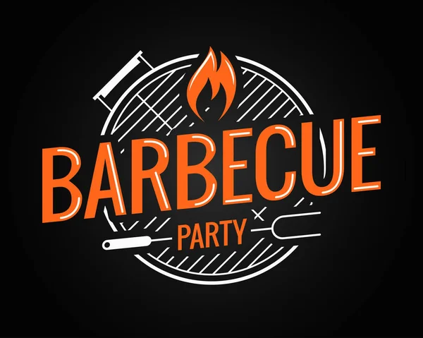 Logo parrilla barbacoa sobre fondo negro — Vector de stock