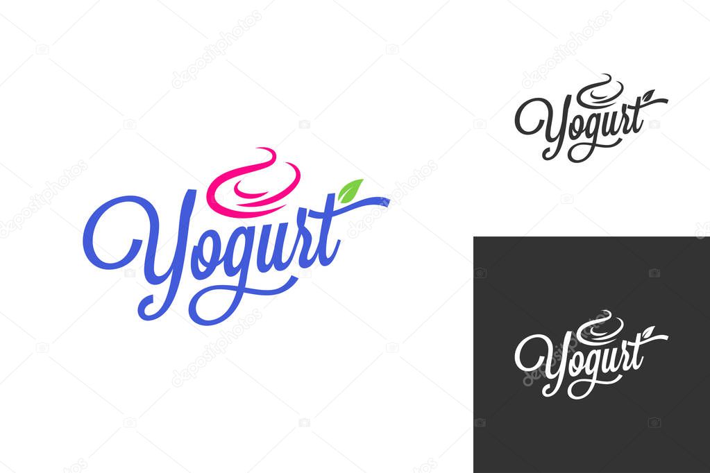 Yogurt cream logo. Frozen yogurt vintage lettering set background 8 eps