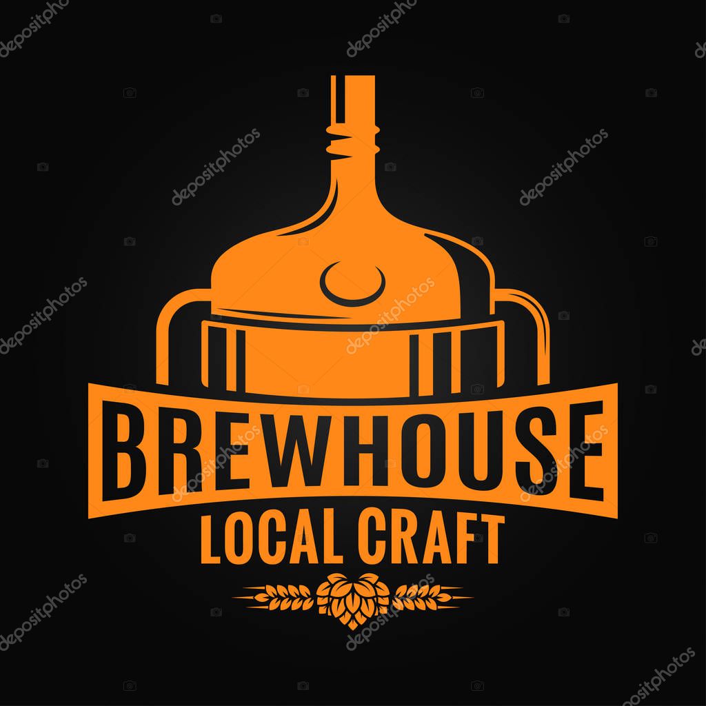 Beer tank brewery design. Brewhouse craft logo on black background 10 eps