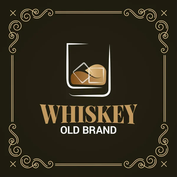 Whiskey glass vintage label on black background — Stock Vector