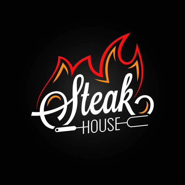 Logotipo da casa de bife com fogo no fundo preto — Vetor de Stock