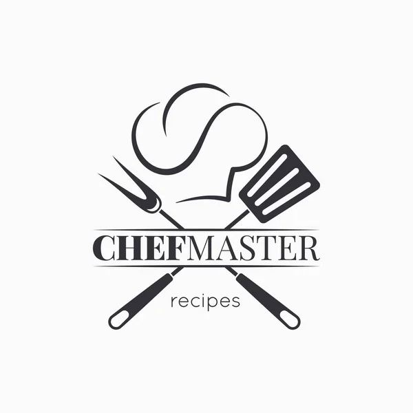 Logotipo mestre chef com chapéu de chef no fundo branco —  Vetores de Stock