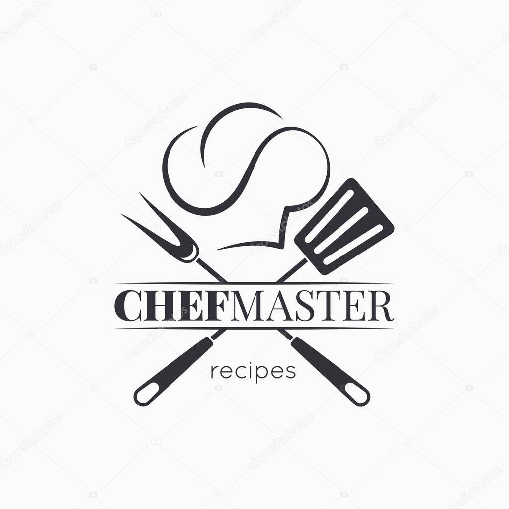 Chef master logo with chef hat on white background 8 eps