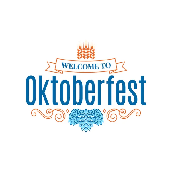 Oktoberfest vintage lettering com lúpulo e trigo sobre fundo branco —  Vetores de Stock