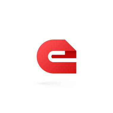 E harfinin logosu Beyaz alfabe arka plan üzerinde