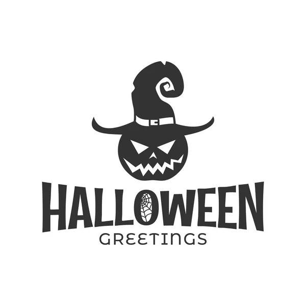 Calabaza de halloween en un sombrero de bruja sobre fondo blanco — Vector de stock