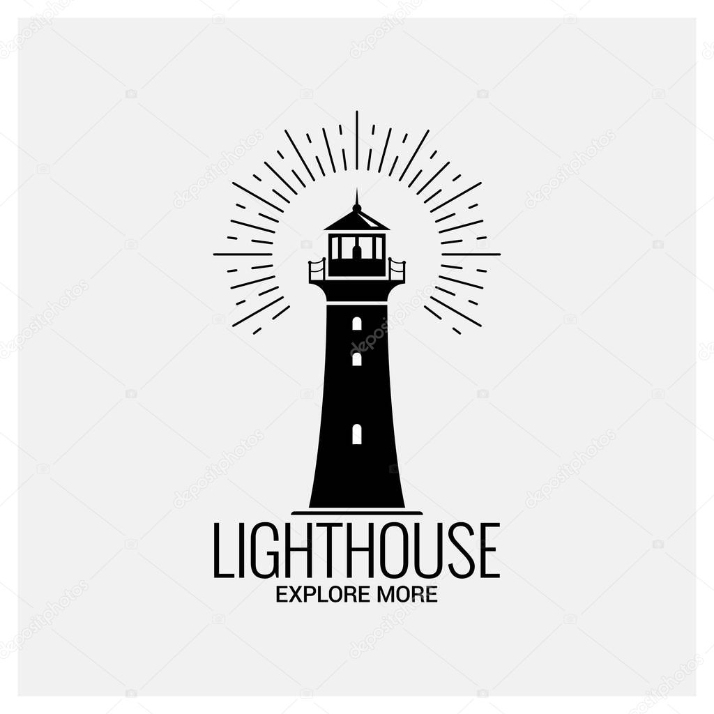 lighthouse navigation logo vintage on white background