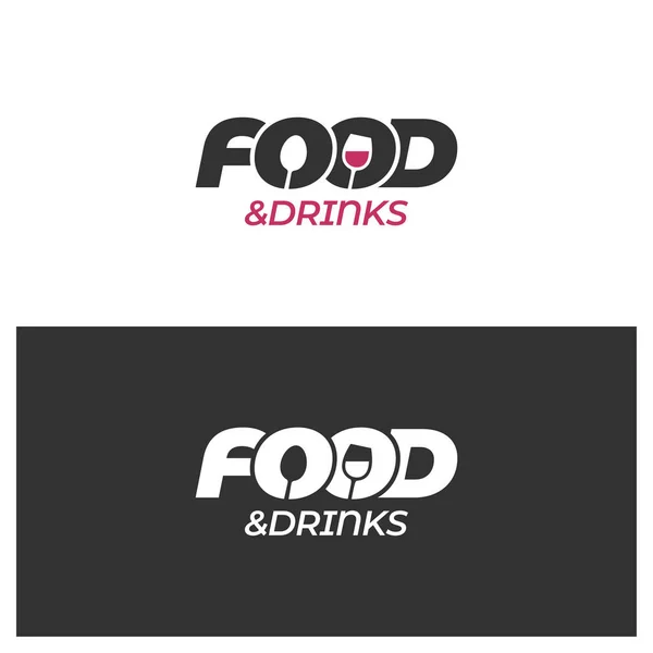 Logotipo de alimentos y bebidas con cuchara, vidrio winre sobre fondo blanco y negro — Vector de stock